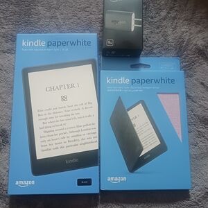New Amazon Kindle Paperwhite ( Black) with Pink Fabric Cover and Charger.